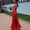 Hot Pink Prom Dresses for Teens Sequin Mermaid One Shoulder Wedding Party Evening Gown Long Sparkly 10