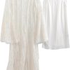 Women's Vintage Striped Hollow Lace Long Sleeve Dress Suspender Inner Slim Fit Maxi Dresses
