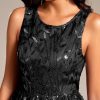 Women's Sequin Sparkly Crew Neck Short Sleeve Tea Length Evening Dress 20736