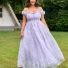 Womens Wedding Guest 2025 Elegant Classy Off The Shoulder Dress Floral Sleeveless Tulle Split Cocktail Party Maxi Dresses