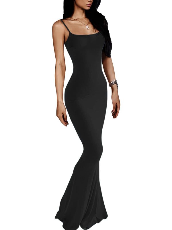 Women's Maxi Bodycon Dress Sexy Spaghetti Strap Sleeveless Tight Slip Long Dresses 2023