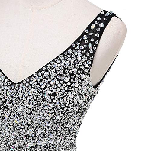 Women Formal Beaded Gradient Black Ombre Chiffon Long Prom Evening Dresses