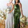 Women's Cowl Neck Velvet Bridesmaid Dresses Long Modern Formal Wedding Guest Dress with Side Slit M005