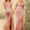 Off Shoulder Satin Bridesmaid Dress Long Mermaid Corset Prom Dress for Women Formal Gown with Slit