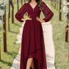 Women's Fall Lantern Sleeve A Line High Low Bridesmaid Dresses 02043