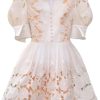Women’s Dress V-Neck Puff Half Sleeve Summer Ball Gown Casual Solid Floral Lace Slim Fit Dresses