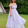 Womens Wedding Guest 2025 Elegant Classy Off The Shoulder Dress Floral Sleeveless Tulle Split Cocktail Party Maxi Dresses