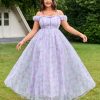 Womens Wedding Guest 2025 Elegant Classy Off The Shoulder Dress Floral Sleeveless Tulle Split Cocktail Party Maxi Dresses