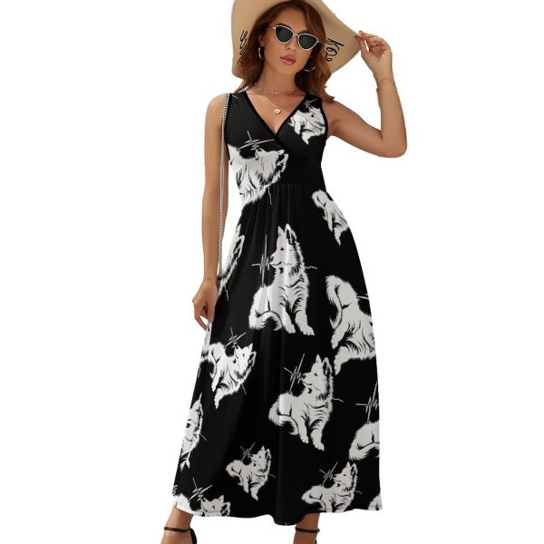 Samoyed Dog Womens Casual Sleeveless Dress Maxi Long Beach Dress Sundress