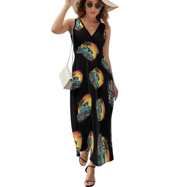 Vintage Truck Womens Casual Sleeveless Dress Maxi Long Beach Dress Sundress