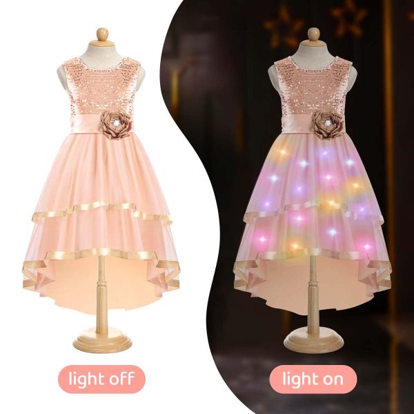 Girls Sequin Flower Dress - Birthday Party Dresses for Girls Age 3-12 Year Old, High-Low Sleeveless Dresses for Kids