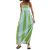 Women’s Striped Long Dress Summer Sleeveless Spaghetti Strap Front Pocket Dress Flowy Beach Sundress Clubwear