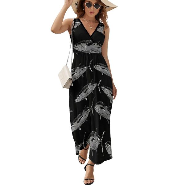 Tuna Fish Womens Casual Sleeveless Dress Maxi Long Beach Dress Sundress