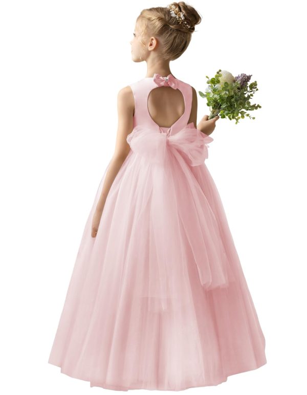 Flower Girl Dresses for Wedding Puffy Satin Tulle Princess Pageant Dress for Girls Crew Neck Tulle Bow Prom Ball Gowns