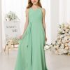 Girl's Flowing Chiffon Flower Girls Dresses Ruched Spaghetti Strap V-Neck Junior Girl Wedding Bridesmaid Dress
