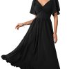 Womens Formal Wedding Guest Dress Short Sleeve V Neck Flowy A Line Elegant Cocktail Bridesmaid Long Maxi Dresses
