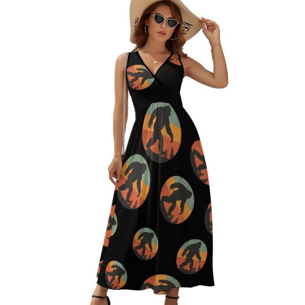 Bigfoot Vintage Sasquatch Womens Casual Sleeveless Dress Maxi Long Beach Dress Sundress
