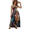 Indian Woman Oil Painting Womens Casual Sleeveless Dress Maxi Long Beach Dress Sundress
