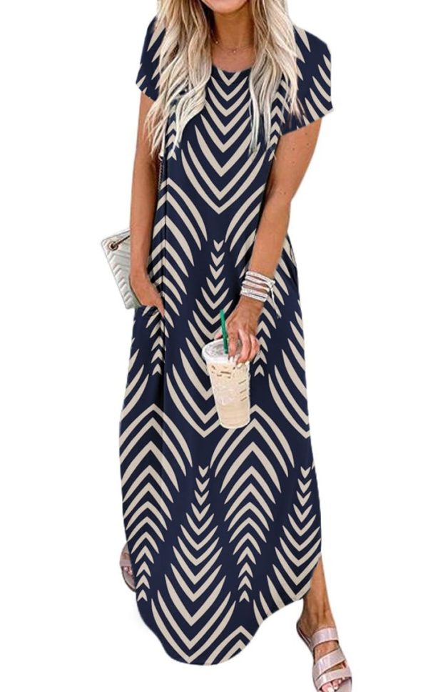 Women Summer Long Sundress Crewneck Short Sleeve Maxi Dress 2025 Casual Loose Beach Dress with Pockets
