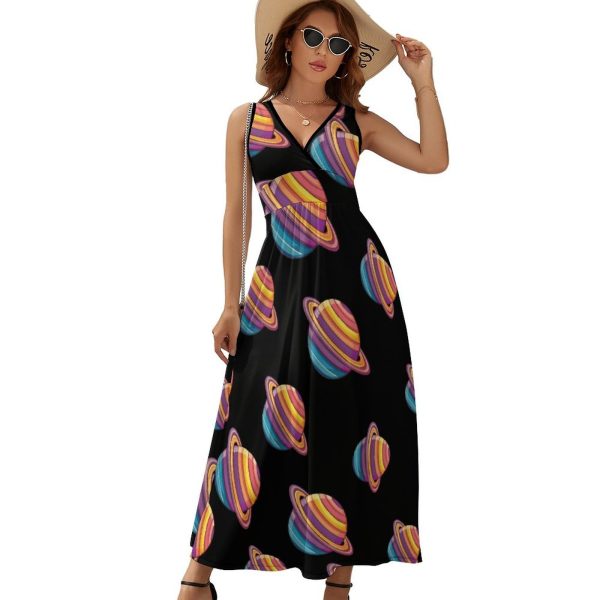 Trans Flag Saturn Human Rights LGBTQ Womens Casual Sleeveless Dress Maxi Long Beach Dress Sundress