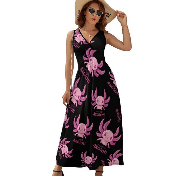 I Love Axolotl Womens Casual Sleeveless Dress Maxi Long Beach Dress Sundress