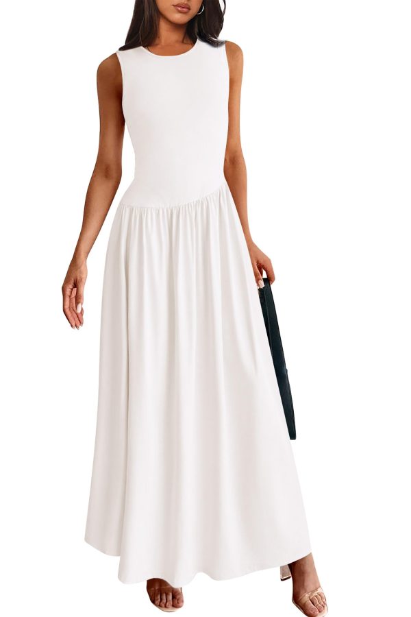 Women's Maxi Sundress Casual Summer 2025 Sleeveless Asymmetrical Drop Waist Patchwork Long Flowy Tank Dresses