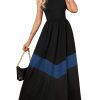 Women's Summer Colorblock Loose Tank Round Neck Dress Sleeveless Casual Holiday Flared Swing Beach Long Maxi Sundress