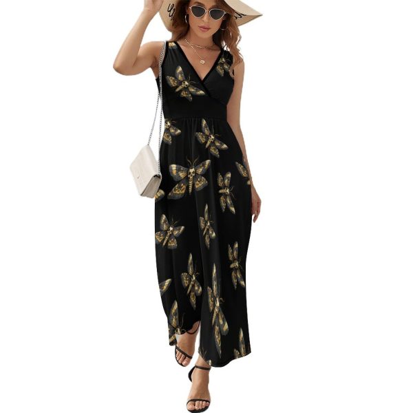 Death's Head Hawk Moth Womens Casual Sleeveless Dress Maxi Long Beach Dress Sundress