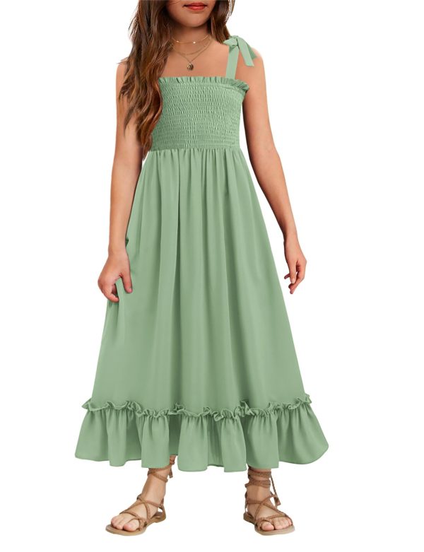 Girls Summer Dress Boho Beach Casual Smocked Maxi Dresses 6-13 Years
