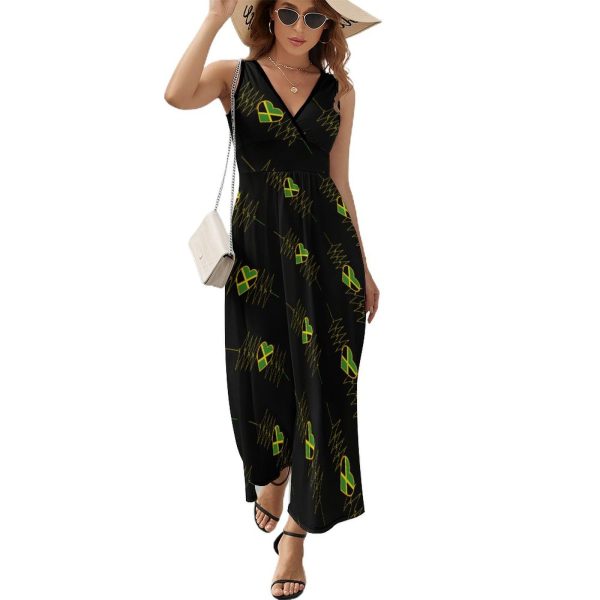 I Love Jamaica Jamaican Flag Heart Womens Casual Sleeveless Dress Maxi Long Beach Dress Sundress