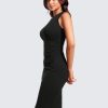 Womens Butterluxe Summer Sleeveless Midi Dresses Casual Work Cocktail Party Ruched Pencil Bodycon