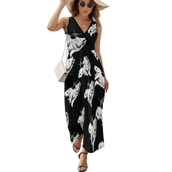 Samoyed Dog Womens Casual Sleeveless Dress Maxi Long Beach Dress Sundress