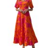 Casual Women Summer Dresses 2024 Puff Sleeve Floral Maxi Dresses Smocked Backless Flowy Tiered Beach Long Dress