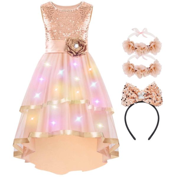 Girls Sequin Flower Dress - Birthday Party Dresses for Girls Age 3-12 Year Old, High-Low Sleeveless Dresses for Kids