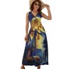 Tribal Wolf Song Native American Womens Casual Sleeveless Dress Maxi Long Beach Dress Sundress