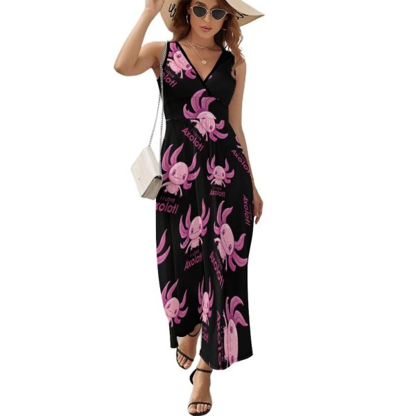 I Love Axolotl Womens Casual Sleeveless Dress Maxi Long Beach Dress Sundress