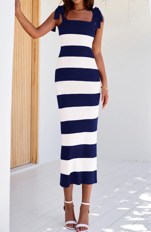 Casual Spring Dresses for Women 2025 Sleeveless Spaghetti Strap Striped Maxi Dress Party Beach Long Dress