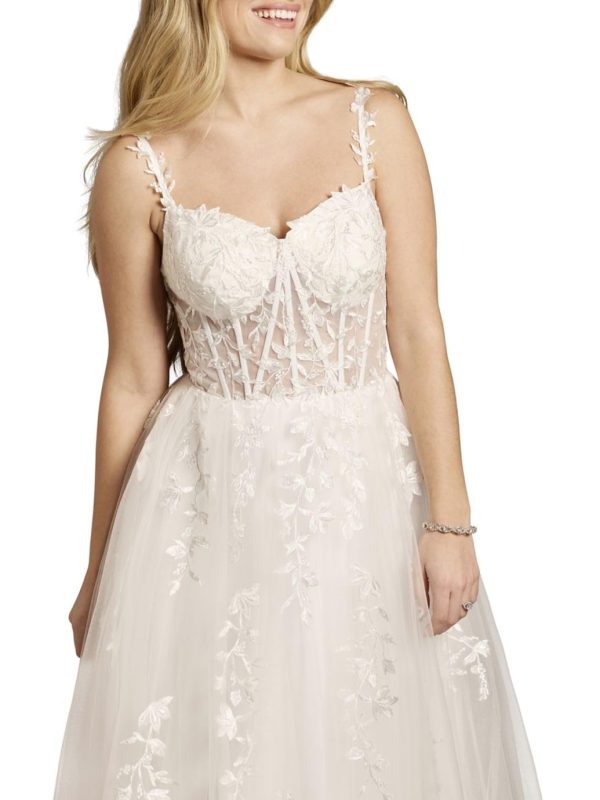 Lace Applique and Tulle Illusion Corset Ball Gown