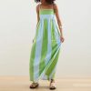 Women’s Striped Long Dress Summer Sleeveless Spaghetti Strap Front Pocket Dress Flowy Beach Sundress Clubwear