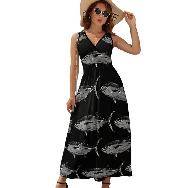 Tuna Fish Womens Casual Sleeveless Dress Maxi Long Beach Dress Sundress