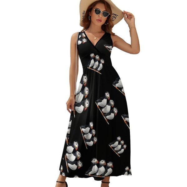 Three Puffin Bird Womens Casual Sleeveless Dress Maxi Long Beach Dress Sundress