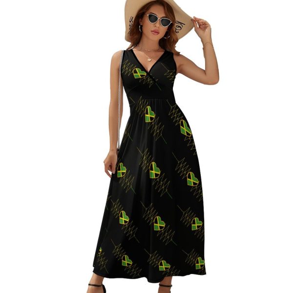 I Love Jamaica Jamaican Flag Heart Womens Casual Sleeveless Dress Maxi Long Beach Dress Sundress