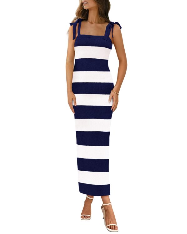 Casual Spring Dresses for Women 2025 Sleeveless Spaghetti Strap Striped Maxi Dress Party Beach Long Dress