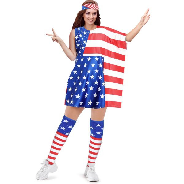 American Flag Dress Set for Women Include Patriotic Flag Dress American Flag Socks Bandana for 4th of July