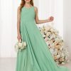 Girl's Flowing Chiffon Flower Girls Dresses Ruched Spaghetti Strap V-Neck Junior Girl Wedding Bridesmaid Dress