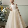 Flower Girl Dresses for Wedding Puffy Satin Tulle Princess Pageant Dress for Girls Crew Neck Tulle Bow Prom Ball Gowns