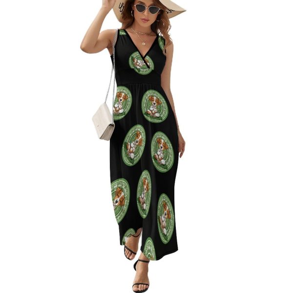 Calm Meditating Puppy Dog Yoga Mandala Womens Casual Sleeveless Dress Maxi Long Beach Dress Sundress
