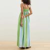 Women’s Striped Long Dress Summer Sleeveless Spaghetti Strap Front Pocket Dress Flowy Beach Sundress Clubwear