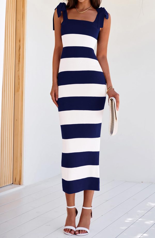Casual Spring Dresses for Women 2025 Sleeveless Spaghetti Strap Striped Maxi Dress Party Beach Long Dress