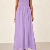 Women's Strapless Wedding Guest Maxi Dresses 2025 Summer Trendy Elegant Classy Smocked Tube Long Flowy Sundress